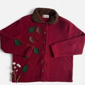 Vintage red leafy fleece barn jacket